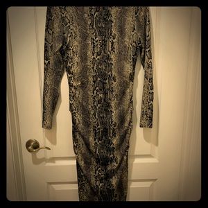 Snakeskin python print ruched dress